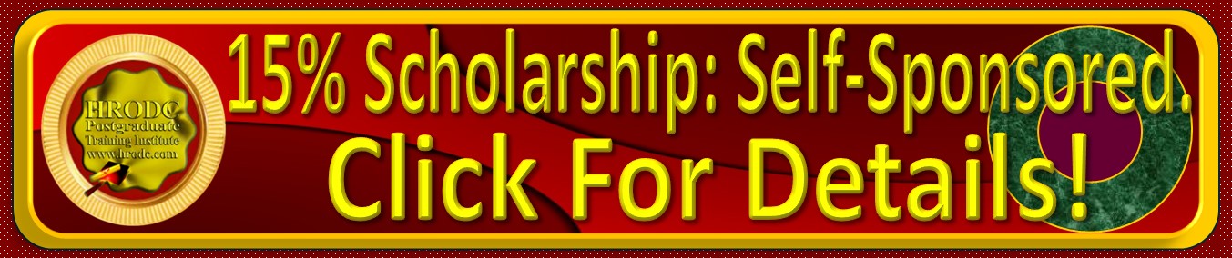 Graphics Providing Information on Scholarship for Self-Sponsored Students and Delegates, by HRODC Postgraduate Training Institute www.hrodc.com, with Page Link