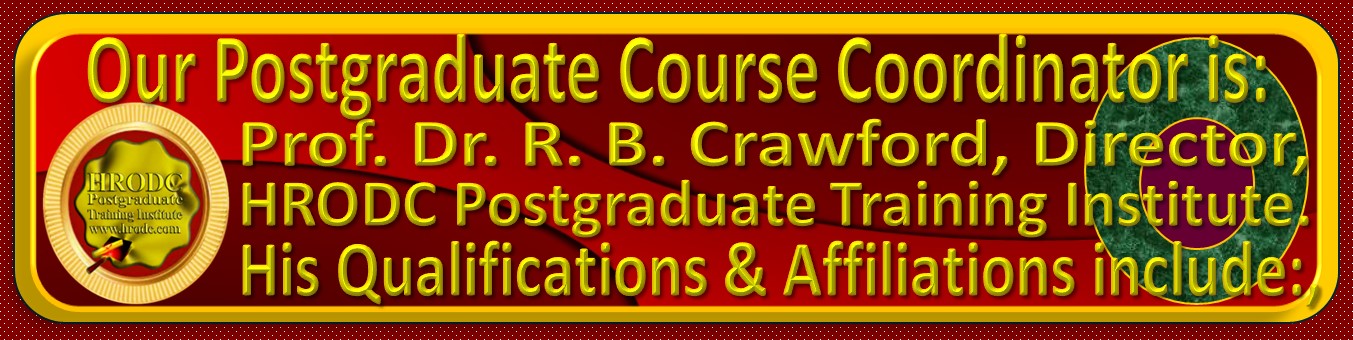 Course Coordinator Graphic2, below which are his name, qualifications and affiliations, who is also the Director of HRODC Postgraduate Training Institute, A Postgraduate-Only Institution (https://www.hrodc.com). 
