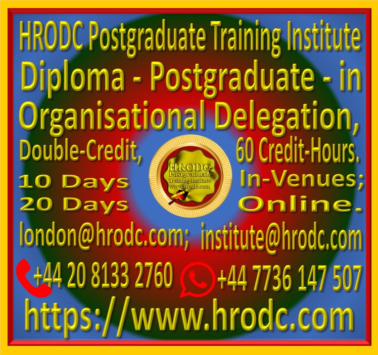 Graphics relating to our Institutes name, Award Name, Duration In-Venues and Online (with contact details) of a Diploma - Postgraduate  Course, offered by HRODC Postgraduate Training Institute, https://www.hrodc.com.