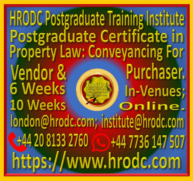 Graphics relating to our Institutes name, Award Name, Duration In-Venues and Online (with contact details) of a Postgraduate Certificate Programme, from HRODC Postgraduate Training Institute, https://www.hrodc.com.